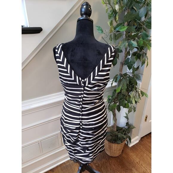Express Dress Women Size 12 Black White Stripe Ruched Bodycon Sleeveless - Picture 6 of 9